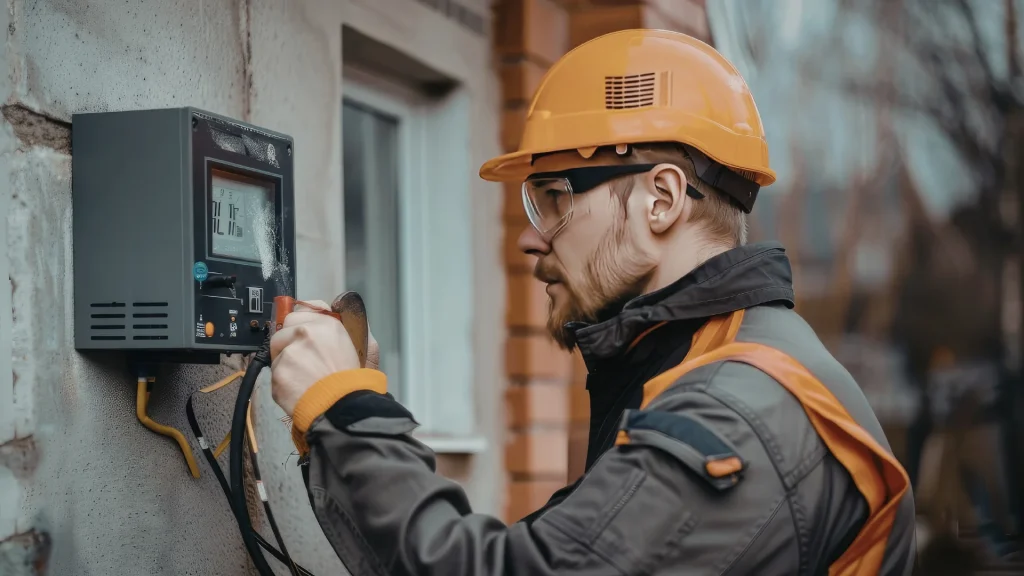 Electrician inspecting a home's electrical system