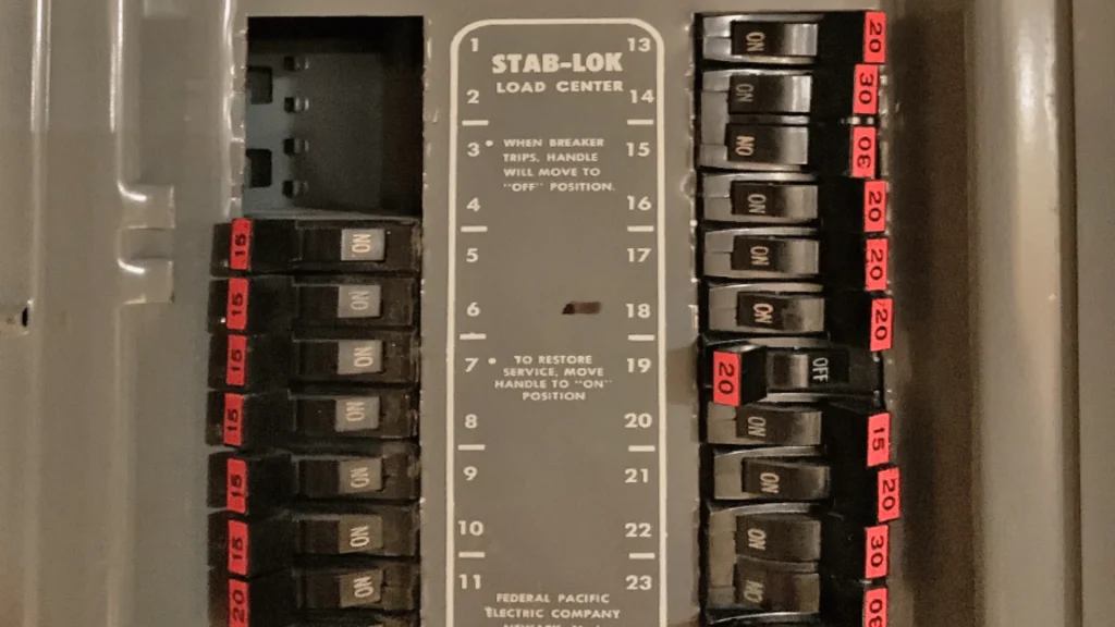 Federal Pacific electrical panel in a residential home