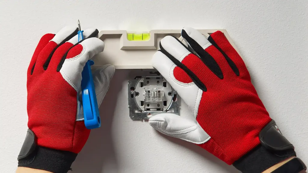 Electrician installing a smart light switch with wiring exposed