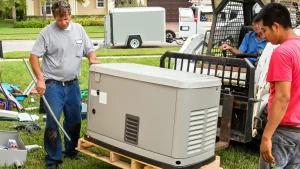 Portable generator placed a safe distance from a house