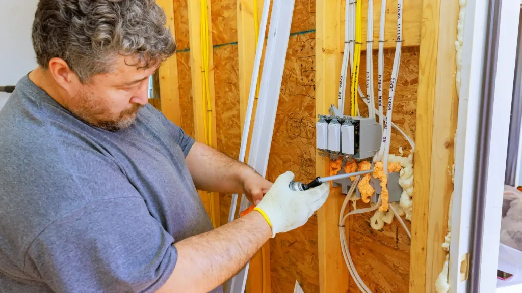 Electrician wiring a kitchen during a remodel